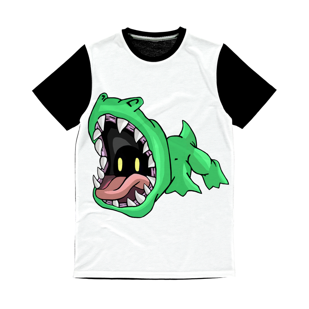 Crock Classic Sublimation Panel T-Shirt featuring a vibrant front design and plain black back, ideal for sublimation printing.