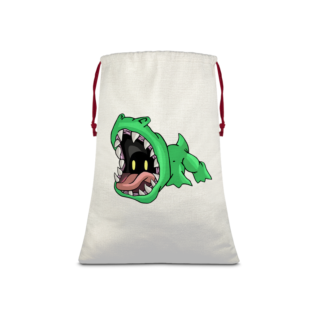 Crock Sublimation Linen Drawstring Sack with red drawstring, showcasing eco-friendly print and linen texture.