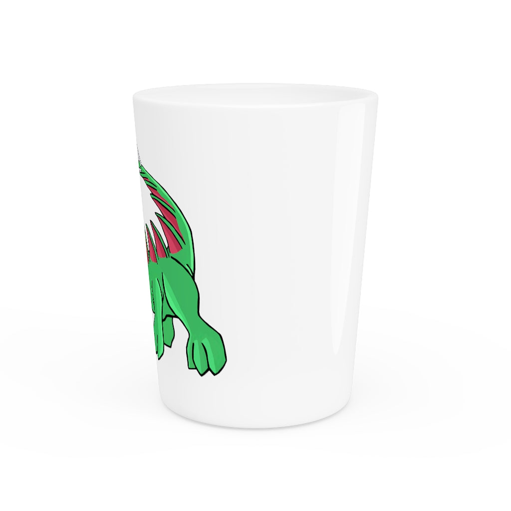 A personalized Crocodilas shot glass made of ceramic, featuring a customizable design with a white or black interior, perfect for gatherings and gifts.