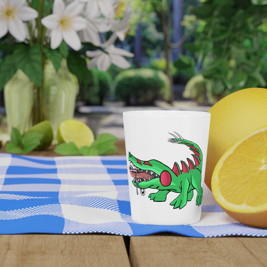 A personalized Crocodilas shot glass made of ceramic, featuring a customizable design with a white or black interior, perfect for gatherings and gifts.