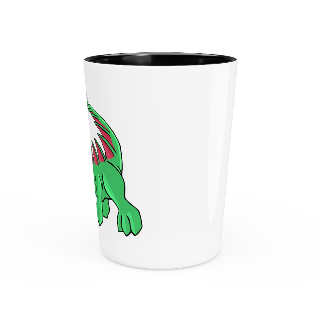 A personalized Crocodilas shot glass made of ceramic, featuring a customizable design with a white or black interior, perfect for gatherings and gifts.