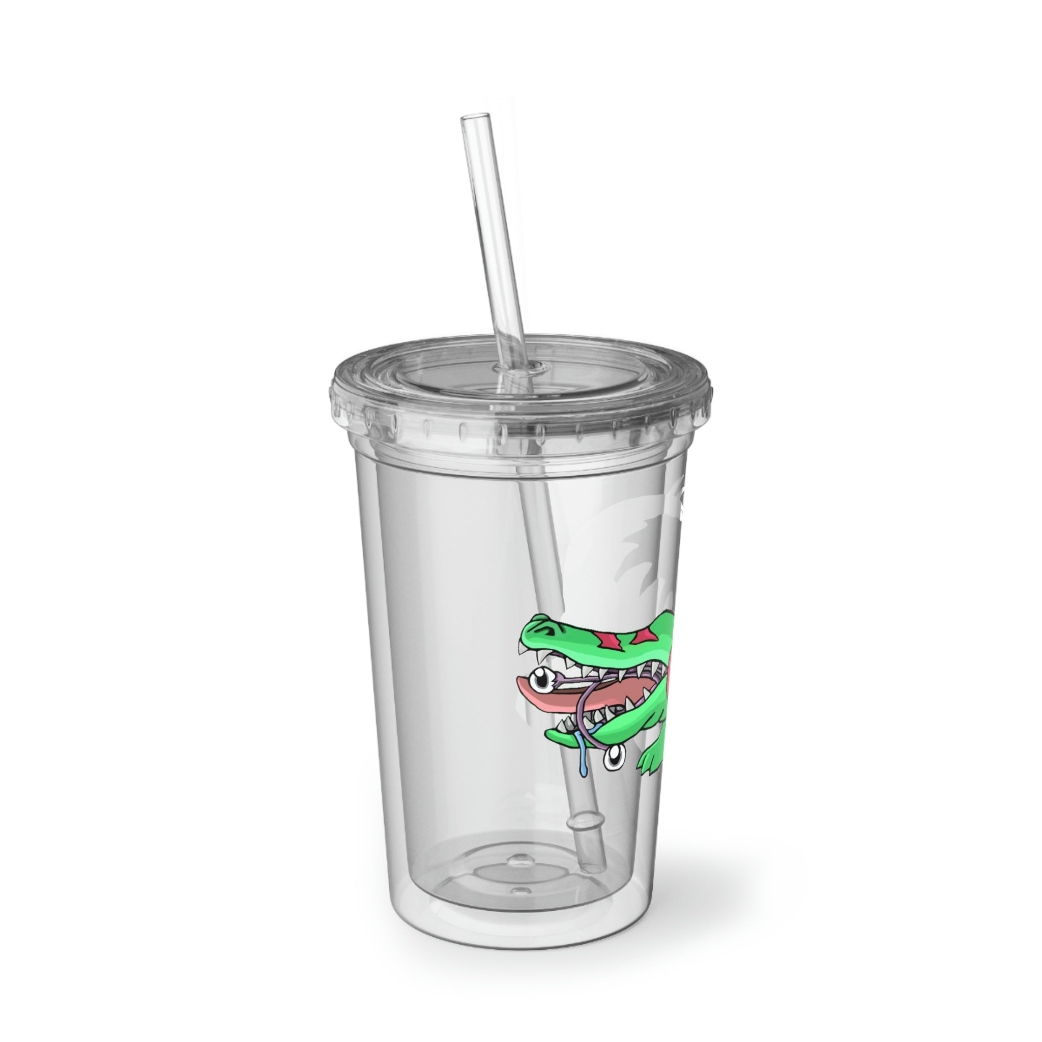 Crocodilas Suave Acrylic Cup with double-wall insulation, featuring a customizable design and a straw.