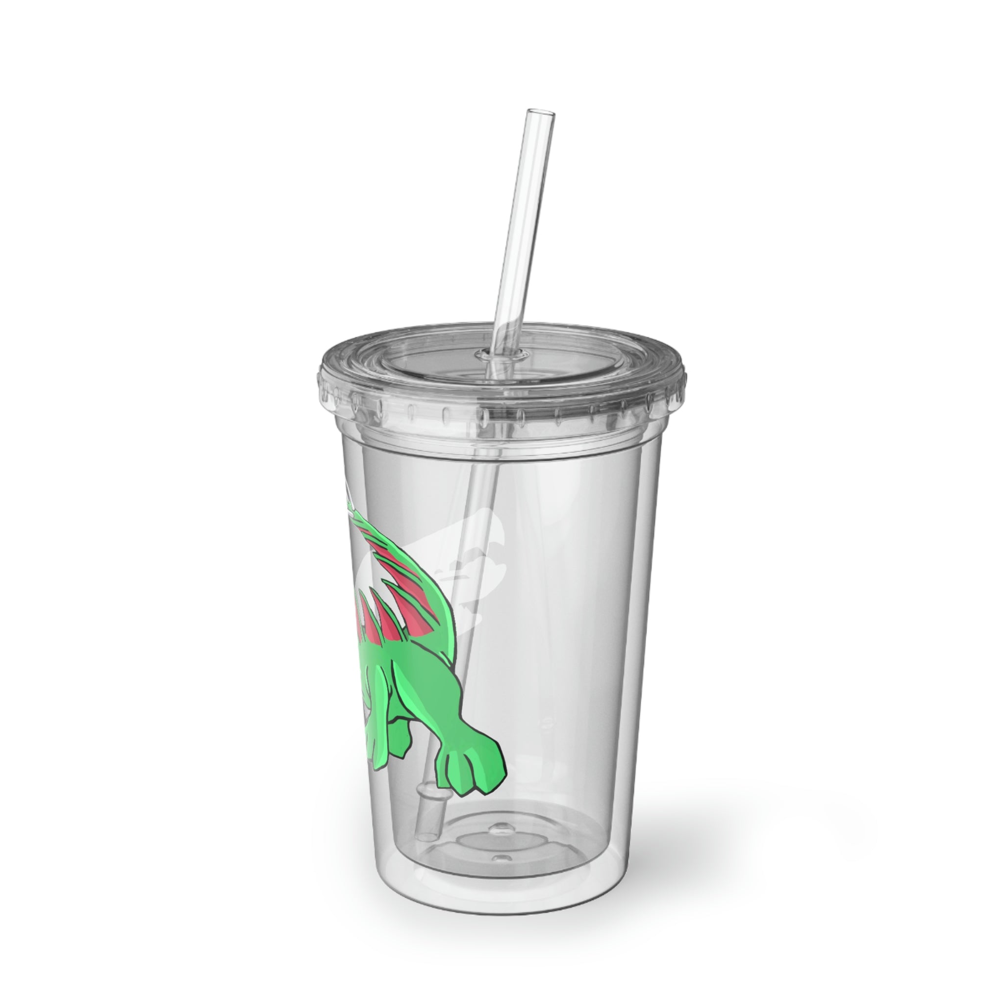 Crocodilas Suave Acrylic Cup with double-wall insulation, featuring a customizable design and a straw.