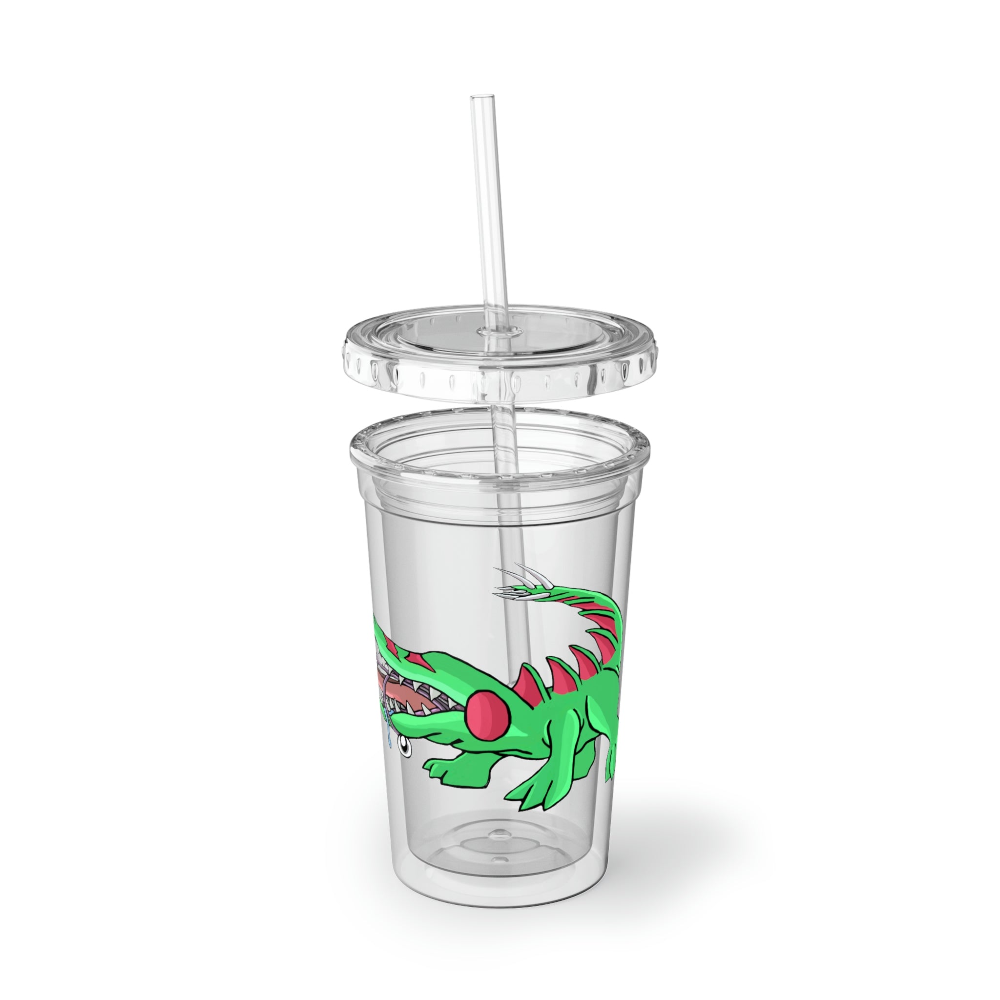 Crocodilas Suave Acrylic Cup with double-wall insulation, featuring a customizable design and a straw.
