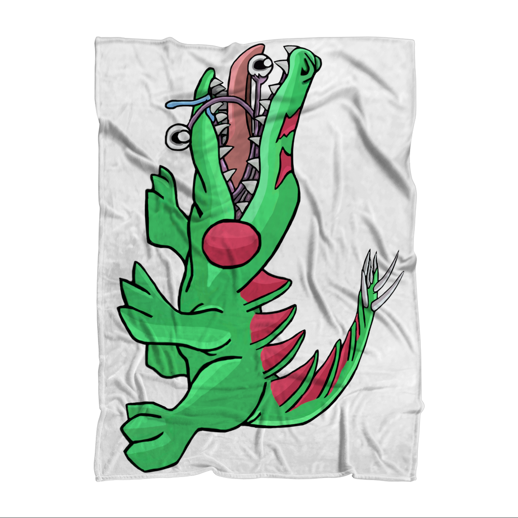 Crocodilas Sublimation Throw Blanket made from 100% polyester fleece, featuring vibrant colors and a white back, ideal for cozying up.