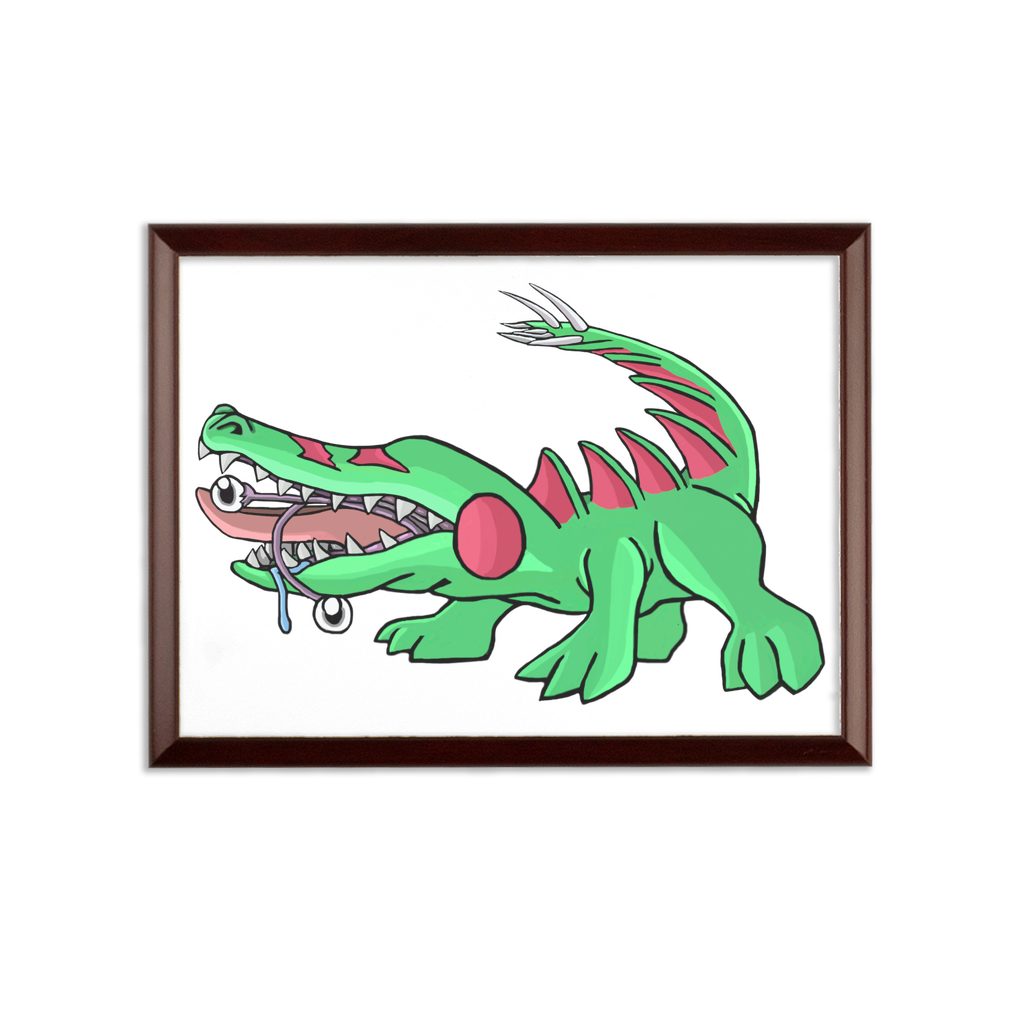 Crocodilas Sublimation Wall Plaque with brown wooden frame and white printable surface, showcasing its elegant ogee shape.