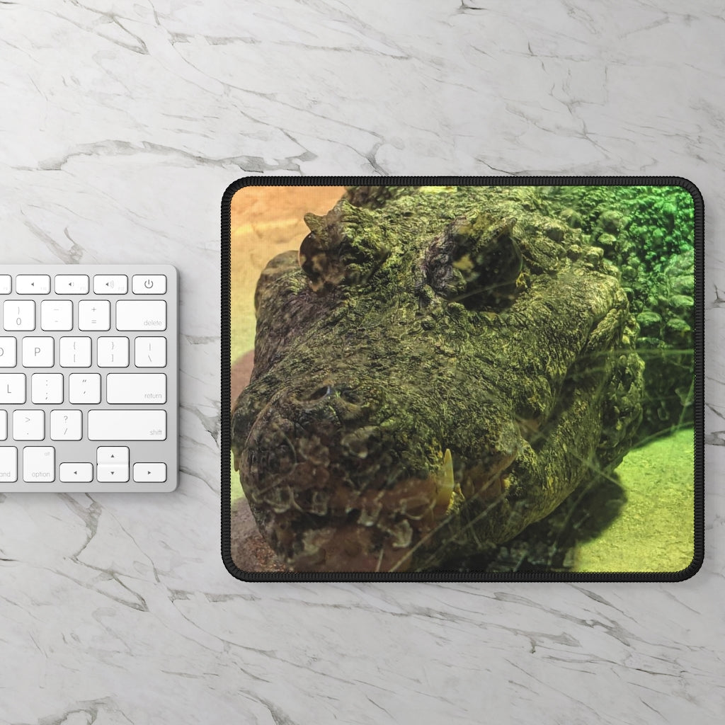 Crocodile Gaming Mouse Pad featuring vibrant custom designs and stitched edges, measuring 9x7 inches.
