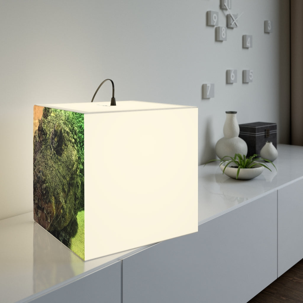 A stylish Crocodile Light Cube Lamp in a modern setting, showcasing its unique cube design and soft glow.