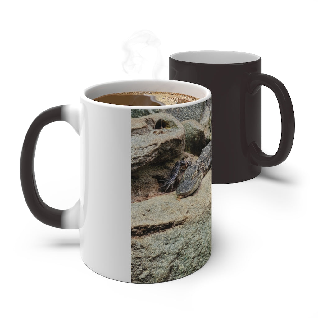 Crocodiles Color Changing Mug showcasing vibrant colors when filled with a hot beverage, featuring a playful crocodile design.