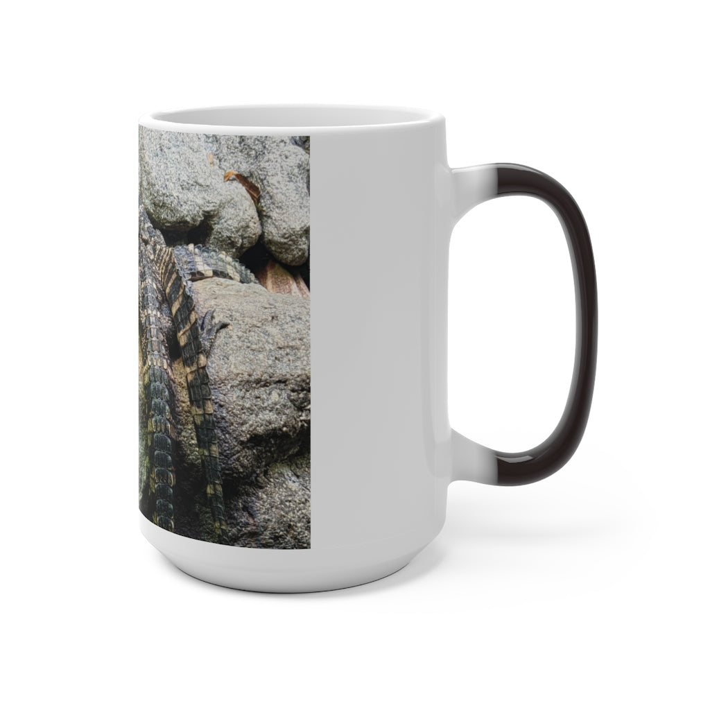 Crocodiles Color Changing Mug showcasing vibrant colors when filled with a hot beverage, featuring a playful crocodile design.