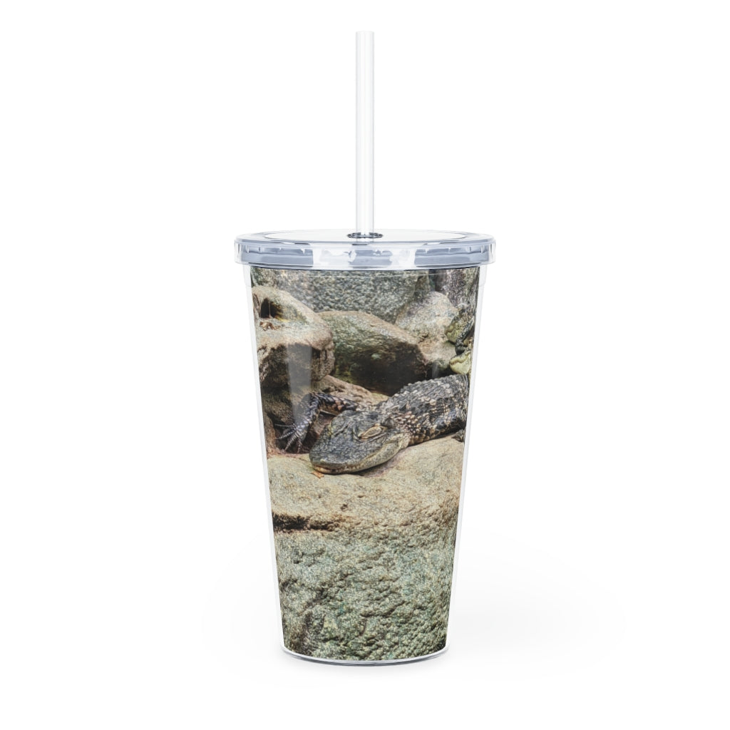 Crocodiles Plastic Tumbler with Straw, featuring a customizable design and double wall insulation, perfect for parties and events.