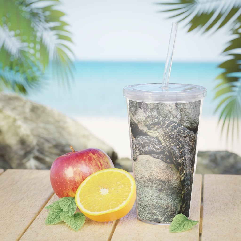 Crocodiles Plastic Tumbler with Straw, featuring a customizable design and double wall insulation, perfect for parties and events.