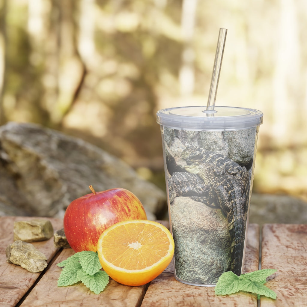 Crocodiles Plastic Tumbler with Straw, featuring a customizable design and double wall insulation, perfect for parties and events.