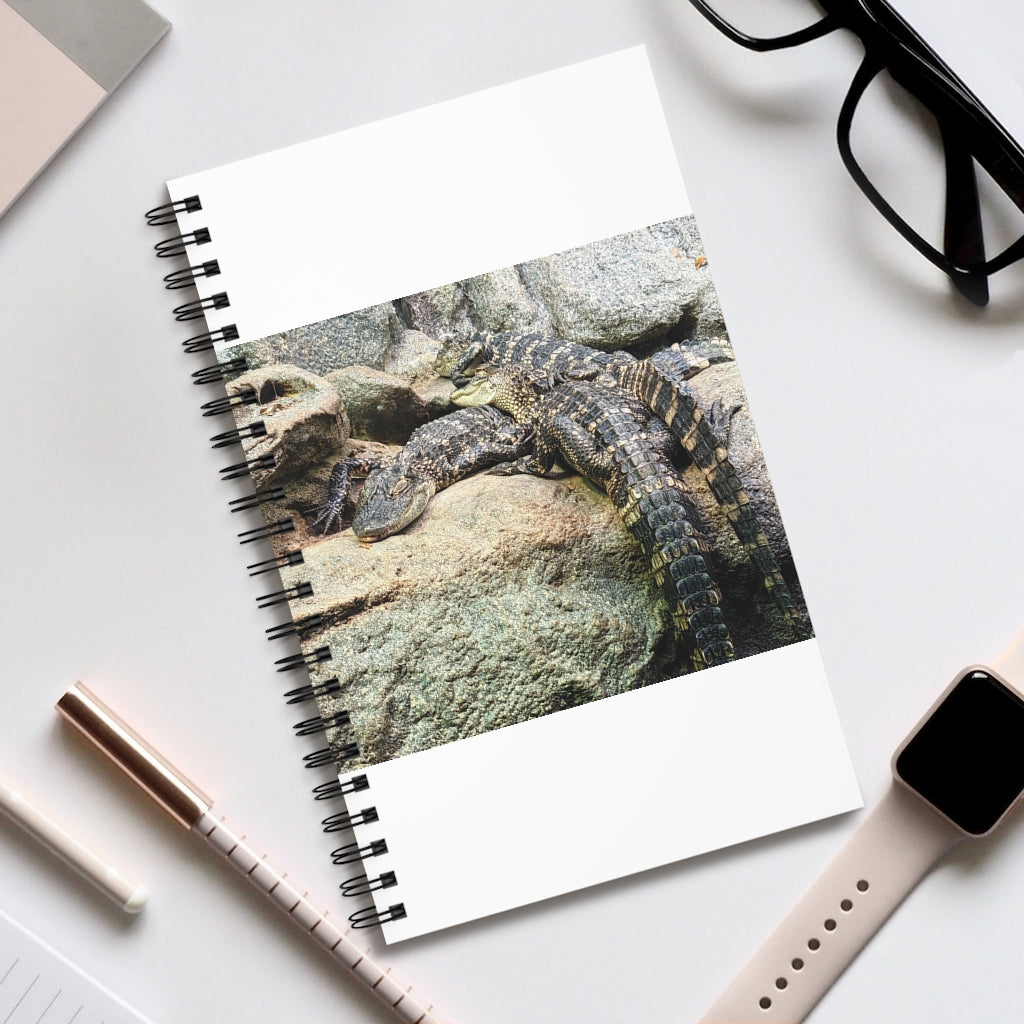 Crocodiles Spiral Journal featuring a colorful front cover, showcasing various styles including blank, dot grid, lined, and task management options.
