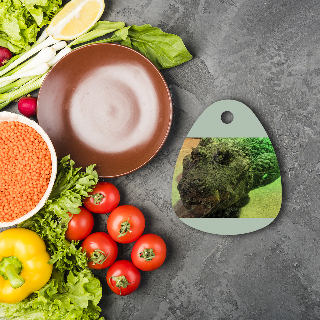 Crocodiles Sublimation Glass Cutting Board with custom design, featuring a round shape and rubber feet for stability.