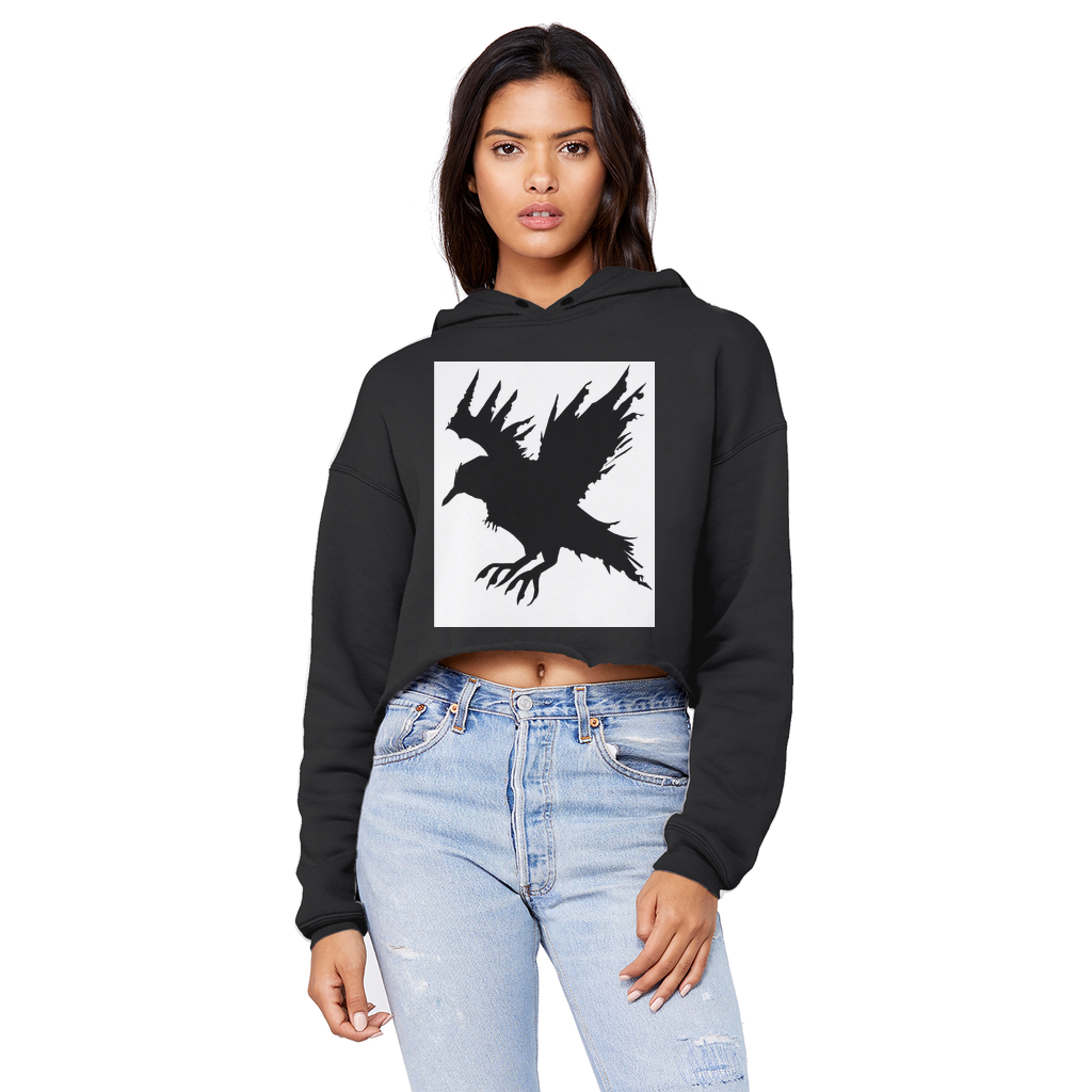 Crow Unisex Cropped Raw Edge Boyfriend Hoodie in various colors, showcasing its relaxed fit and stylish design.