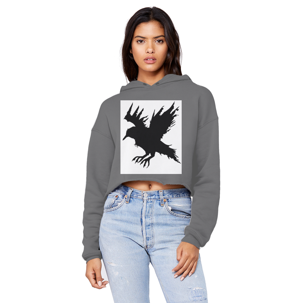 Crow Unisex Cropped Raw Edge Boyfriend Hoodie in various colors, showcasing its relaxed fit and stylish design.