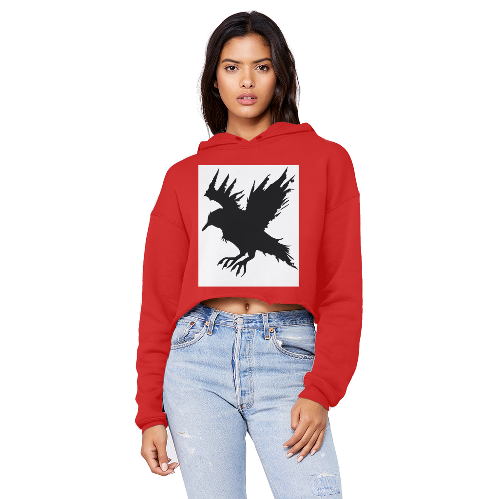 Crow Unisex Cropped Raw Edge Boyfriend Hoodie in various colors, showcasing its relaxed fit and stylish design.