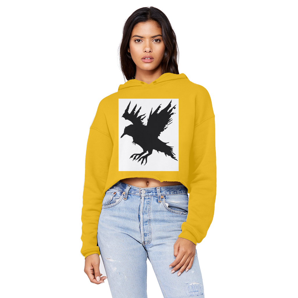 Crow Unisex Cropped Raw Edge Boyfriend Hoodie in various colors, showcasing its relaxed fit and stylish design.