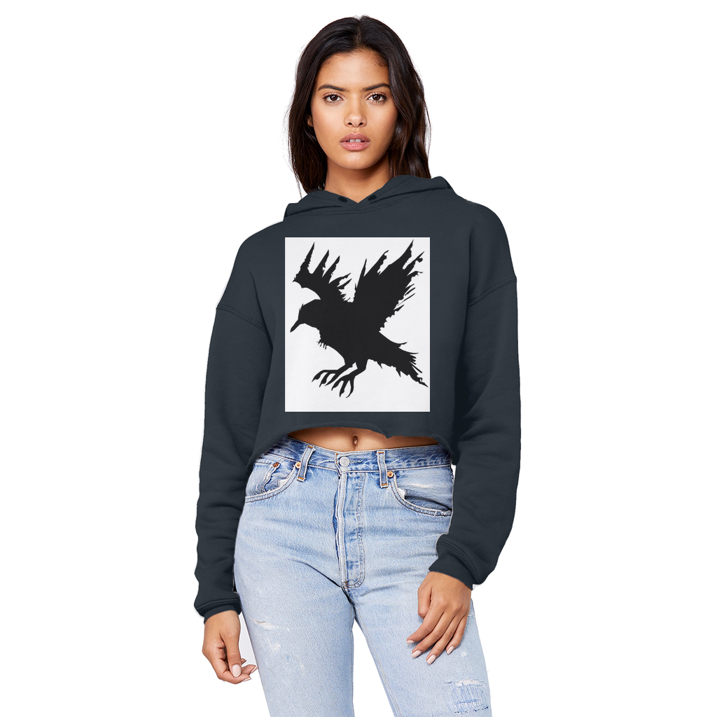 Crow Unisex Cropped Raw Edge Boyfriend Hoodie in various colors, showcasing its relaxed fit and stylish design.