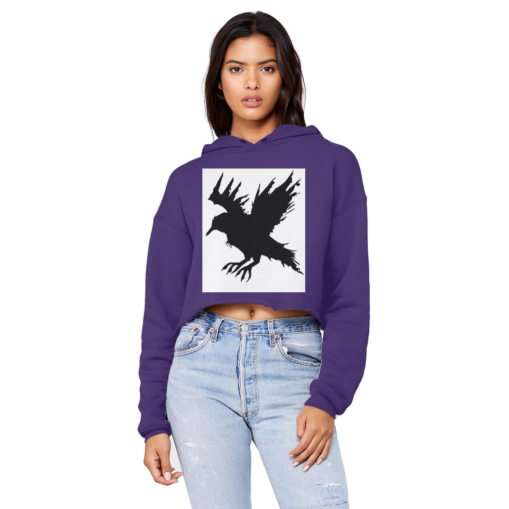 Crow Unisex Cropped Raw Edge Boyfriend Hoodie in various colors, showcasing its relaxed fit and stylish design.