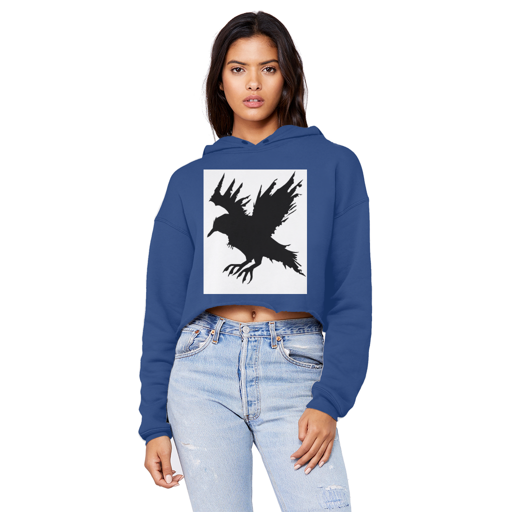 Crow Unisex Cropped Raw Edge Boyfriend Hoodie in various colors, showcasing its relaxed fit and stylish design.