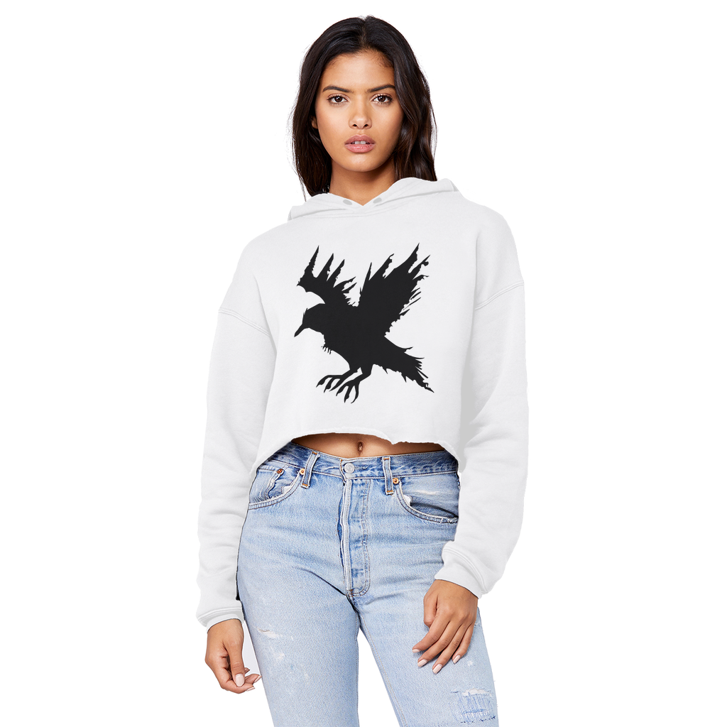 Crow Unisex Cropped Raw Edge Boyfriend Hoodie in various colors, showcasing its relaxed fit and stylish design.