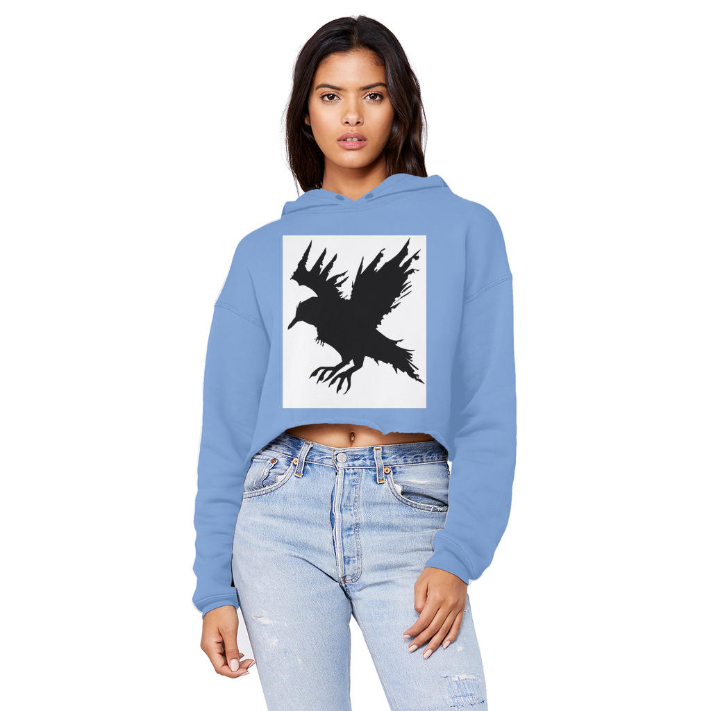 Crow Unisex Cropped Raw Edge Boyfriend Hoodie in various colors, showcasing its relaxed fit and stylish design.