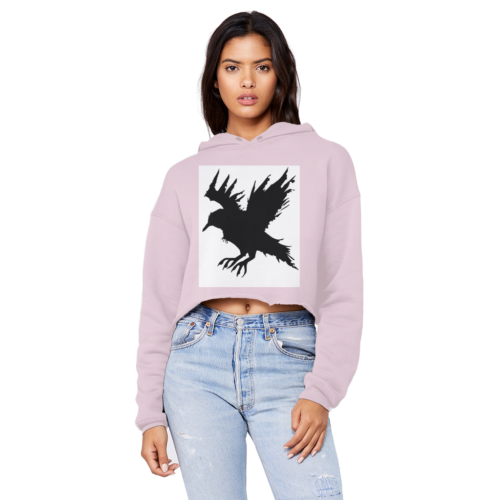 Crow Unisex Cropped Raw Edge Boyfriend Hoodie in various colors, showcasing its relaxed fit and stylish design.