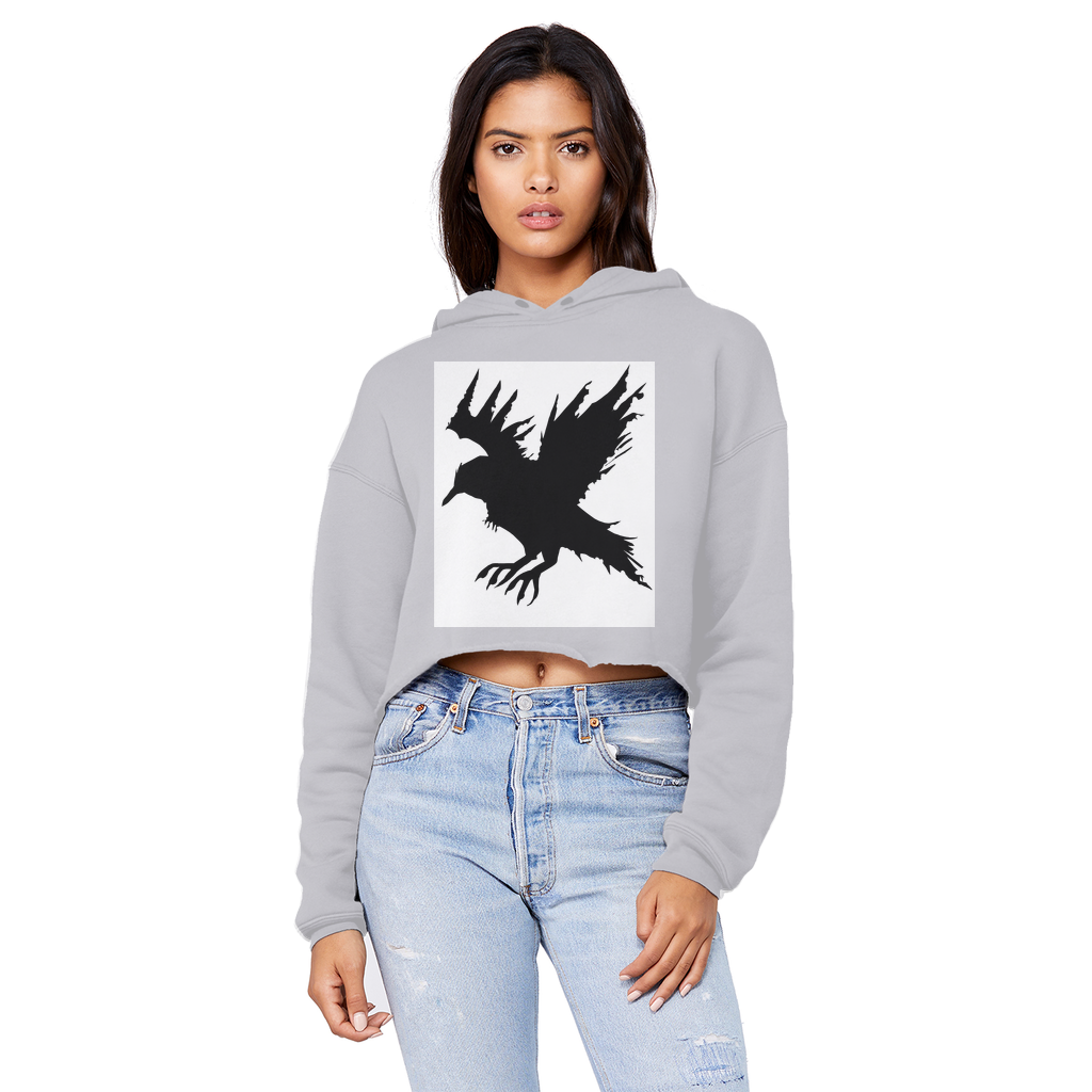 Crow Unisex Cropped Raw Edge Boyfriend Hoodie in various colors, showcasing its relaxed fit and stylish design.