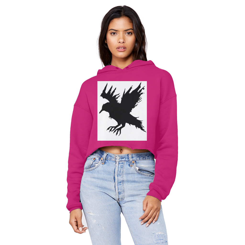 Crow Unisex Cropped Raw Edge Boyfriend Hoodie in various colors, showcasing its relaxed fit and stylish design.
