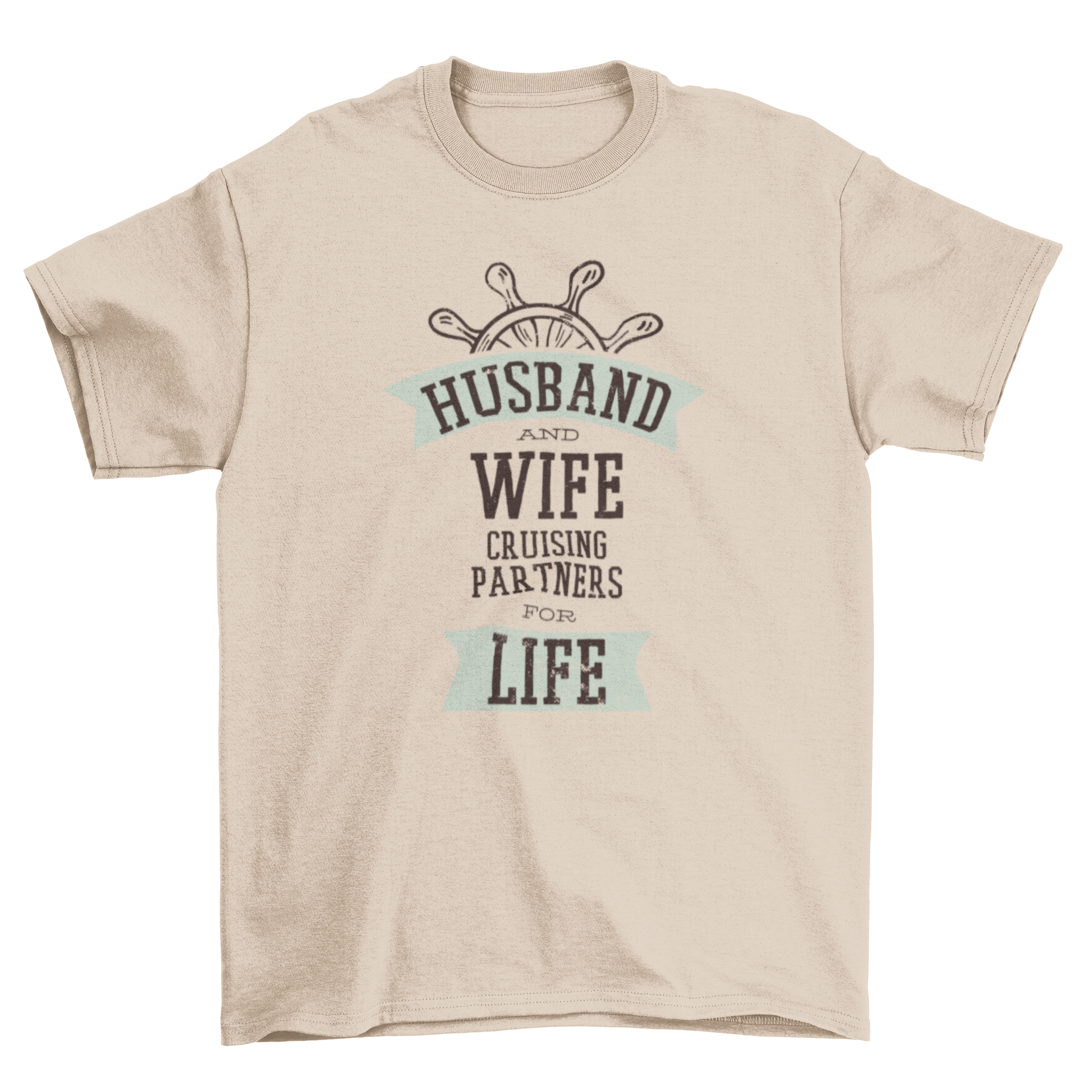Cruising Partners T-Shirt featuring the quote 'Husband and wife cruising partners for life' in stylish typography.