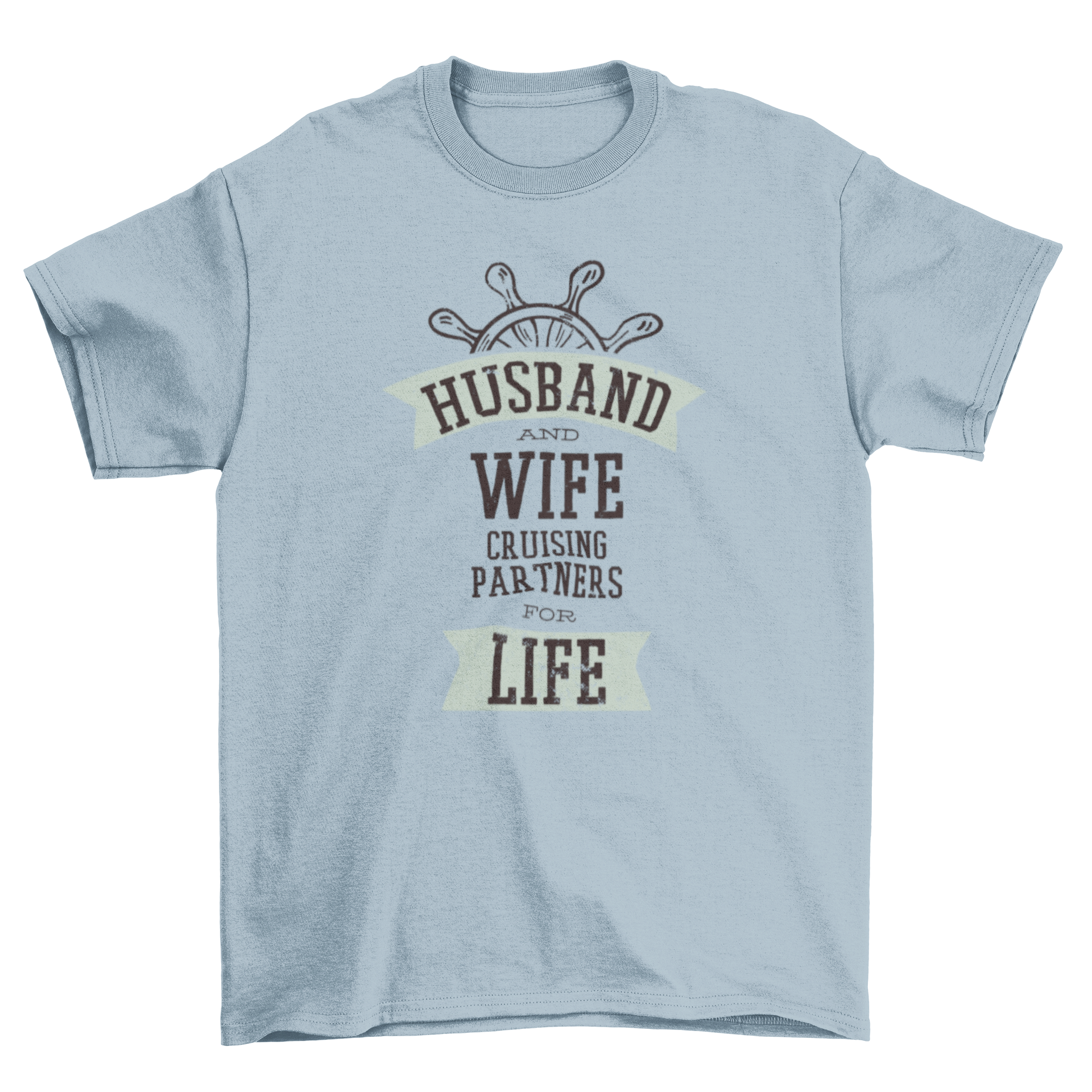 Cruising Partners T-Shirt featuring the quote 'Husband and wife cruising partners for life' in stylish typography.