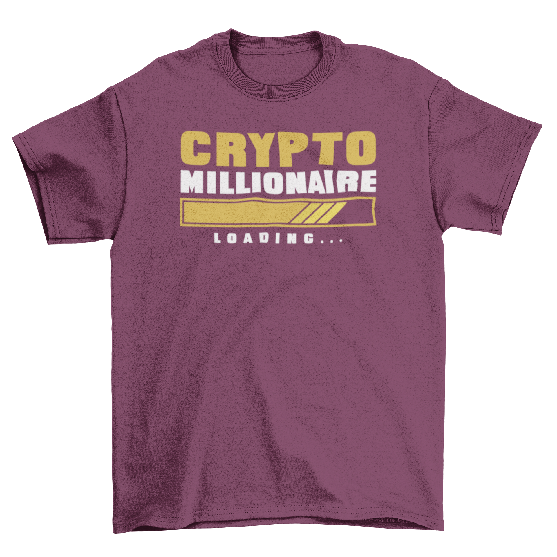 A stylish t-shirt featuring a loading bar graphic and the quote 'Crypto millionaire loading', perfect for cryptocurrency enthusiasts.