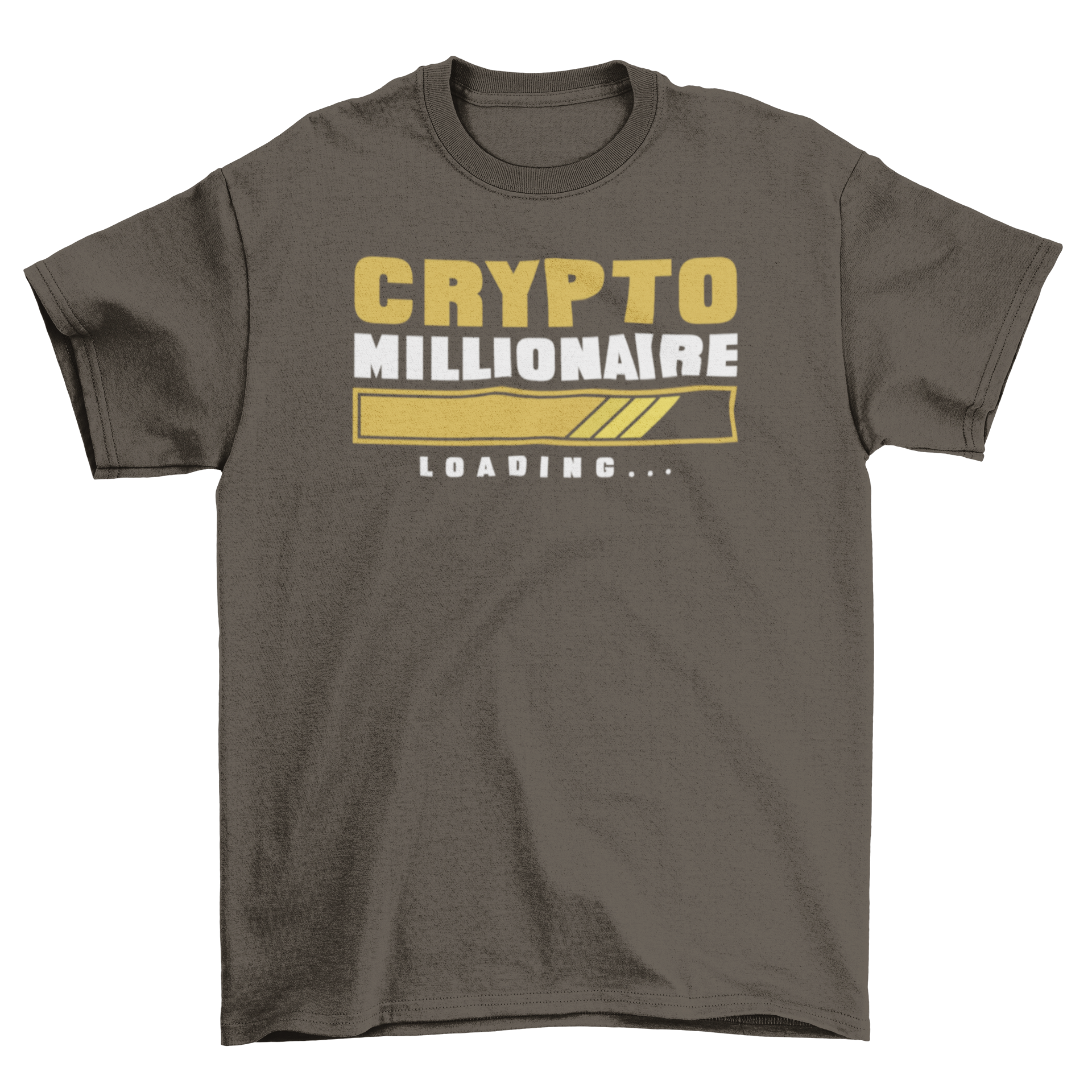 A stylish t-shirt featuring a loading bar graphic and the quote 'Crypto millionaire loading', perfect for cryptocurrency enthusiasts.