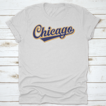 Cursive Retro Font Chicago International Cities Vector Letter displayed on a stylish t-shirt, showcasing its unique design and quality fabric.
