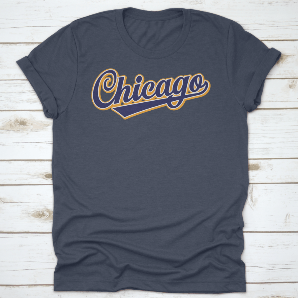 Cursive Retro Font Chicago International Cities Vector Letter displayed on a stylish t-shirt, showcasing its unique design and quality fabric.