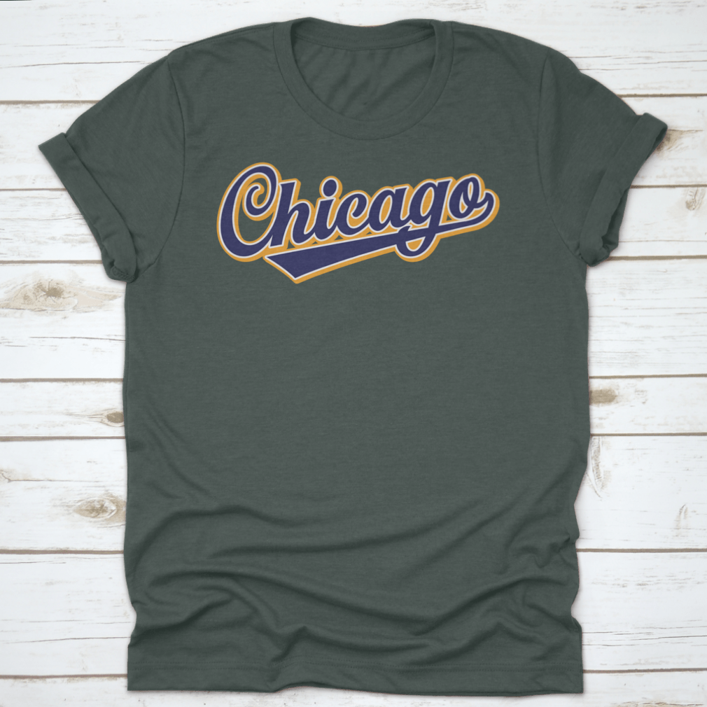 Cursive Retro Font Chicago International Cities Vector Letter displayed on a stylish t-shirt, showcasing its unique design and quality fabric.