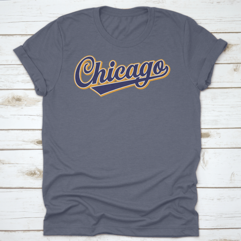 Cursive Retro Font Chicago International Cities Vector Letter displayed on a stylish t-shirt, showcasing its unique design and quality fabric.