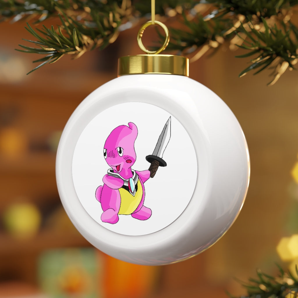Curswordsman Christmas Ball Ornament with glossy finish and gold ribbon, featuring a vintage design and customizable metal insert.