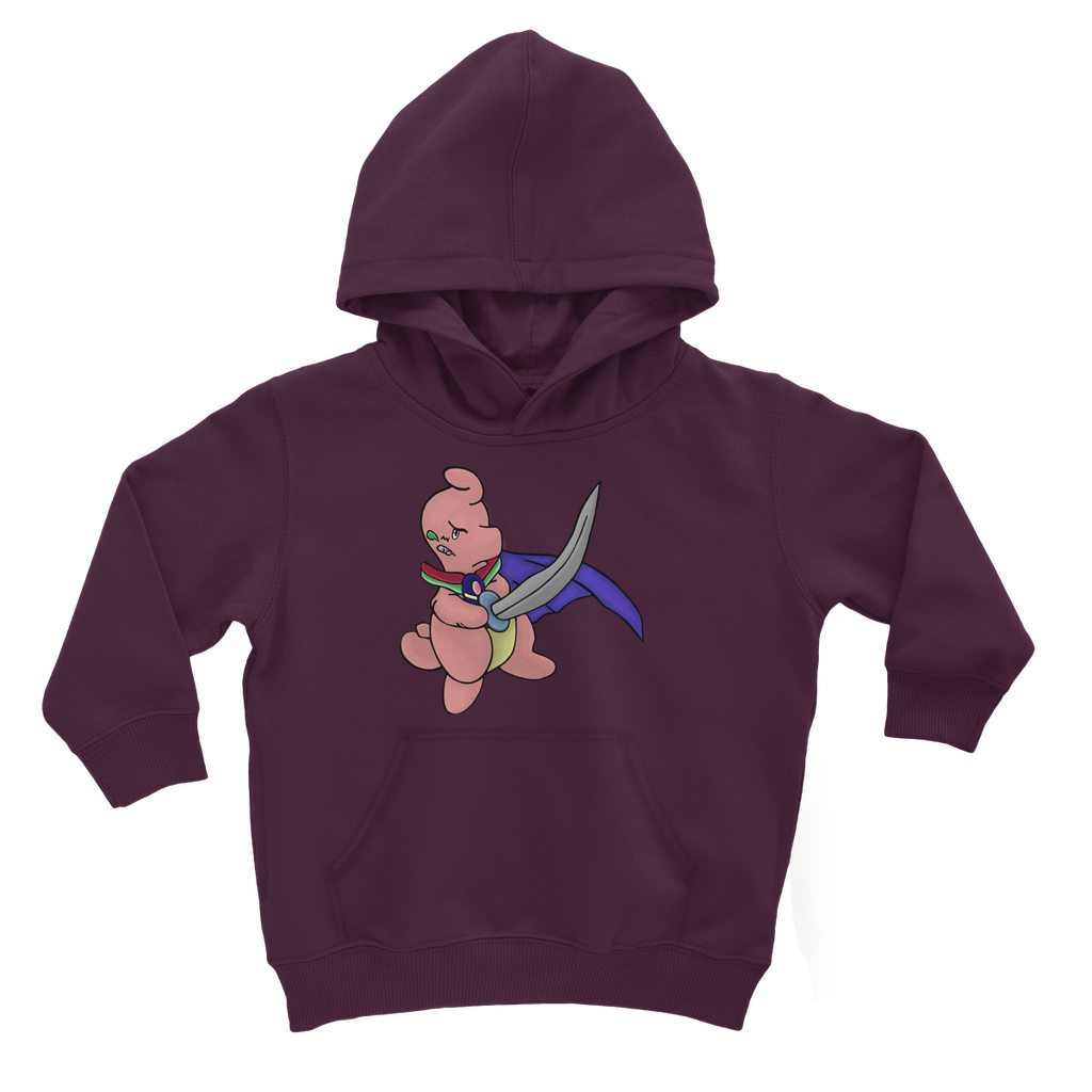 Curswordsman Classic Kids Hoodie featuring a soft cotton blend, kangaroo pouch pocket, and ribbed cuffs in various colors.