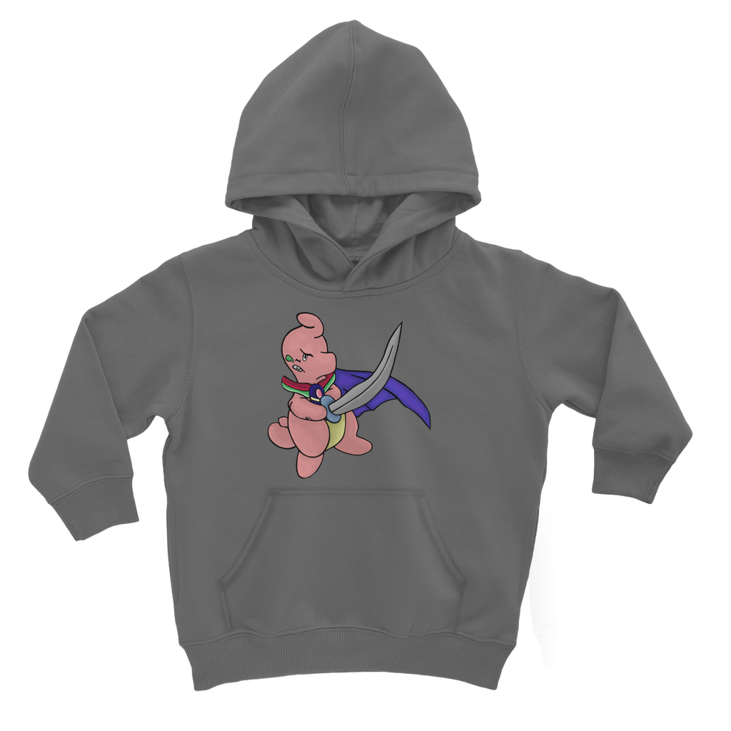 Curswordsman Classic Kids Hoodie featuring a soft cotton blend, kangaroo pouch pocket, and ribbed cuffs in various colors.