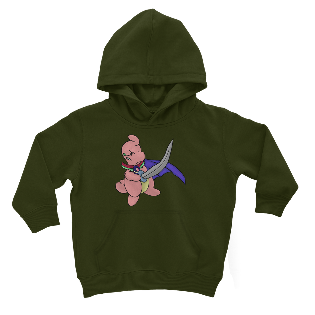 Curswordsman Classic Kids Hoodie featuring a soft cotton blend, kangaroo pouch pocket, and ribbed cuffs in various colors.