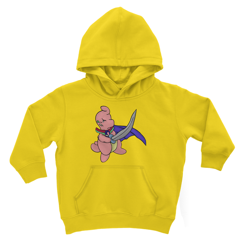 Curswordsman Classic Kids Hoodie featuring a soft cotton blend, kangaroo pouch pocket, and ribbed cuffs in various colors.