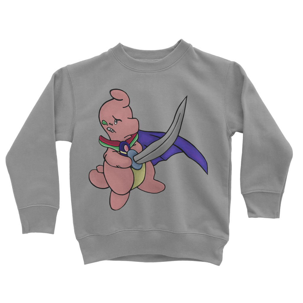 Curswordsman Classic Kids Sweatshirt in various colors, featuring a crew neck and ribbed cuffs.