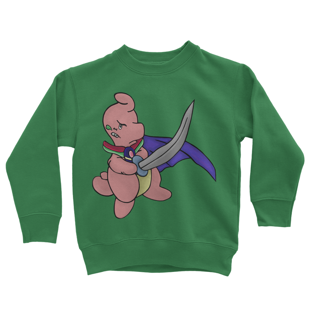 Curswordsman Classic Kids Sweatshirt in various colors, featuring a crew neck and ribbed cuffs.