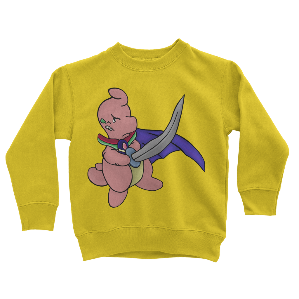 Curswordsman Classic Kids Sweatshirt in various colors, featuring a crew neck and ribbed cuffs.