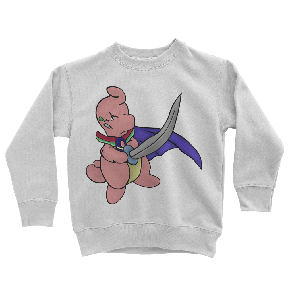 Curswordsman Classic Kids Sweatshirt in various colors, featuring a crew neck and ribbed cuffs.