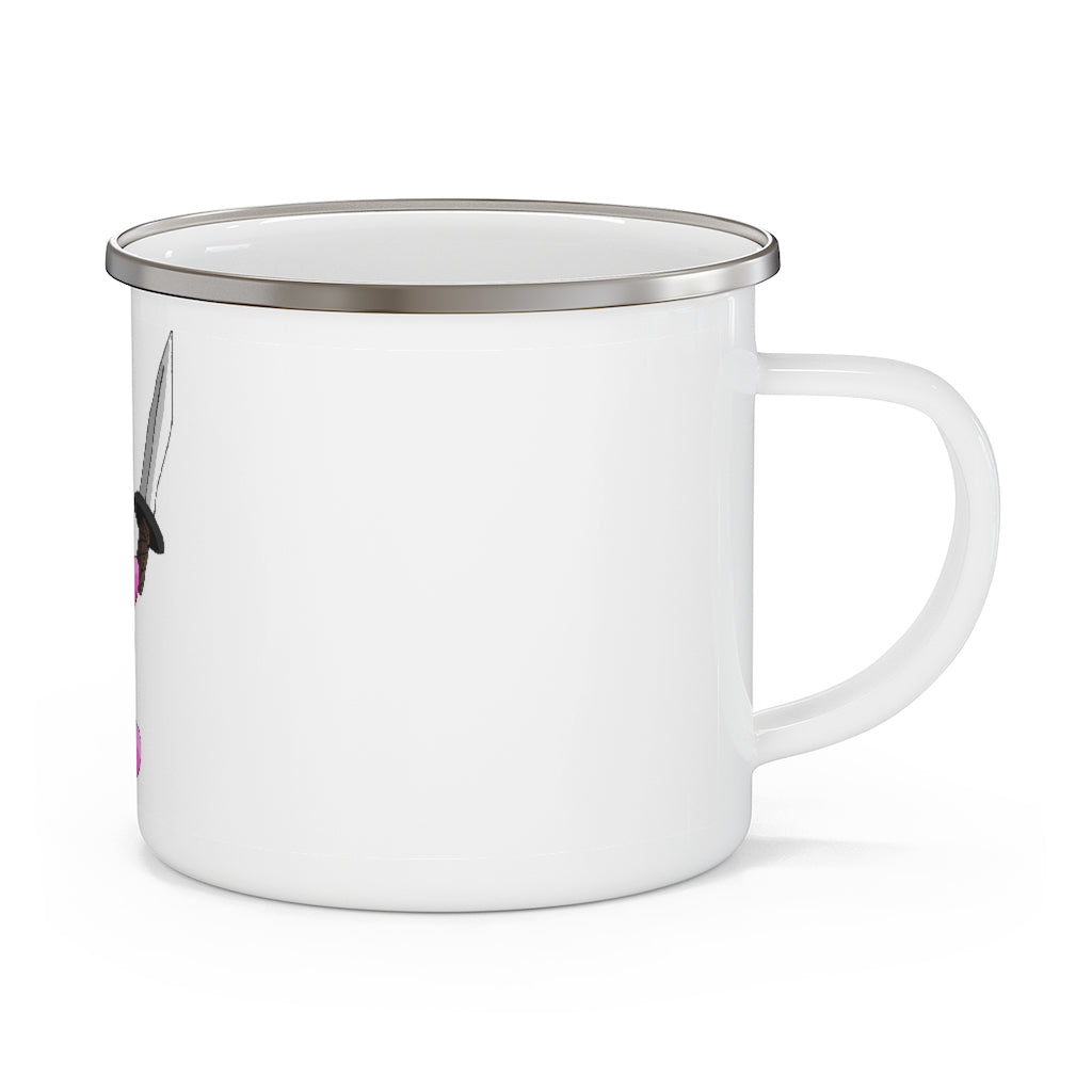 Curswordsman Enamel Camping Mug with a stylish design, perfect for outdoor adventures, featuring a C-handle and personalized printing options.
