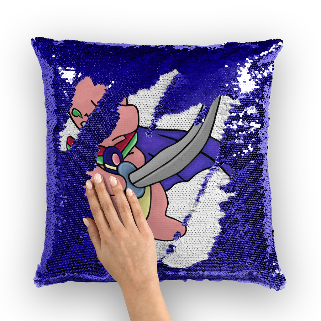 Curswordsman Sequin Cushion Cover featuring a vibrant mermaid design with shimmering sequins on a polyester fabric.